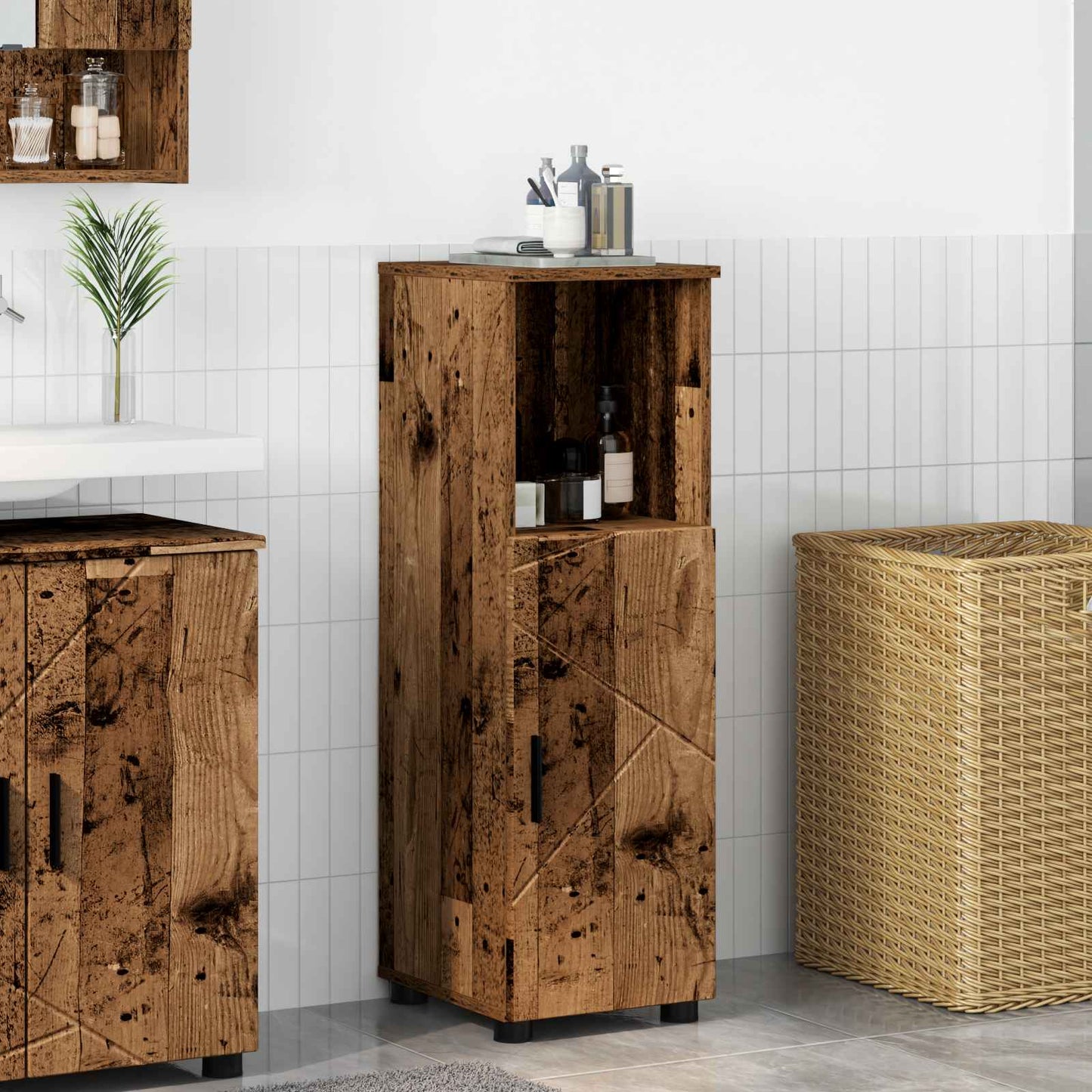 vidaXL Bathroom Cabinet Old Wood 30 x 35 x 95 cm 1
