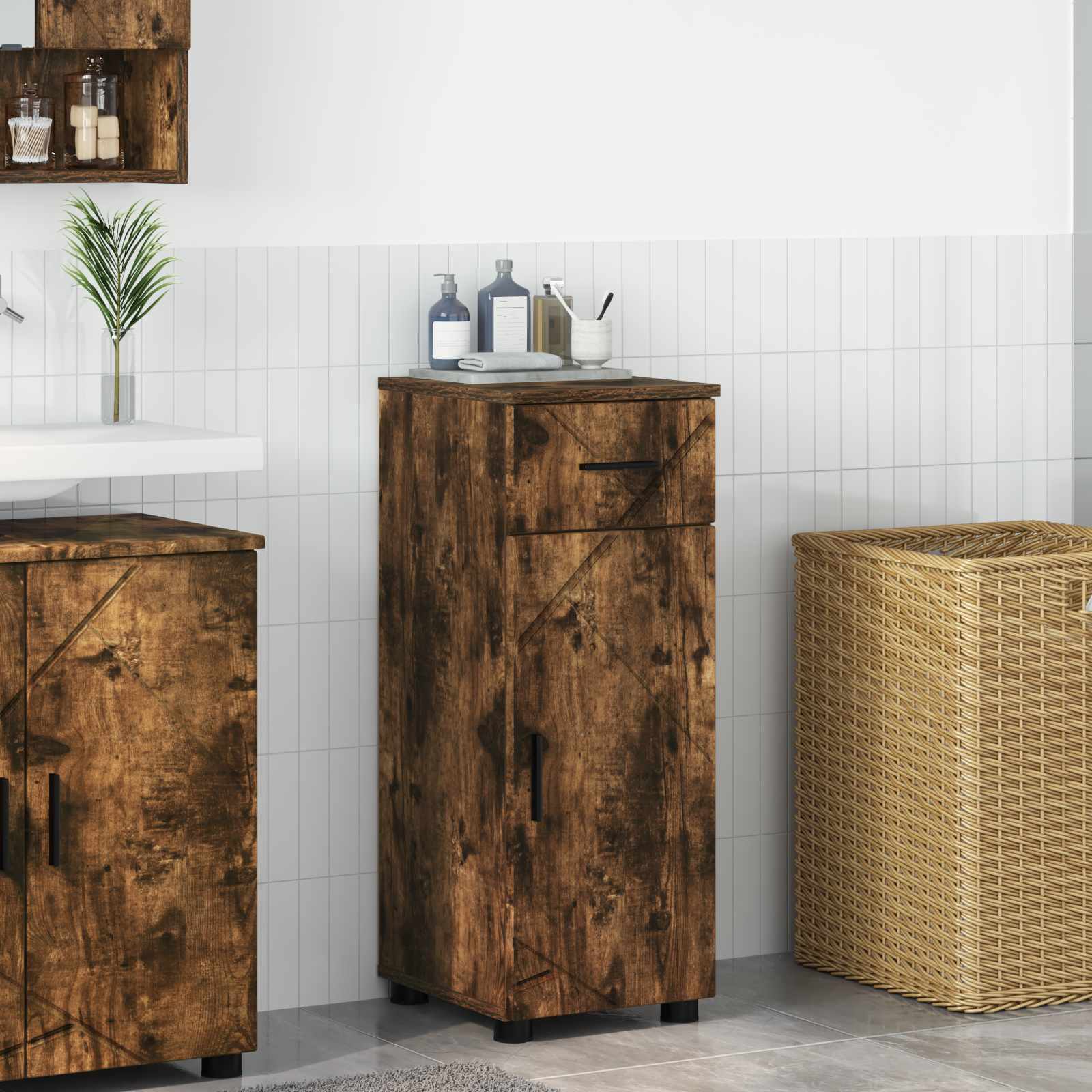 vidaXL Bathroom Cabinet Smoked Oak 30 x 35 x 80 cm 1