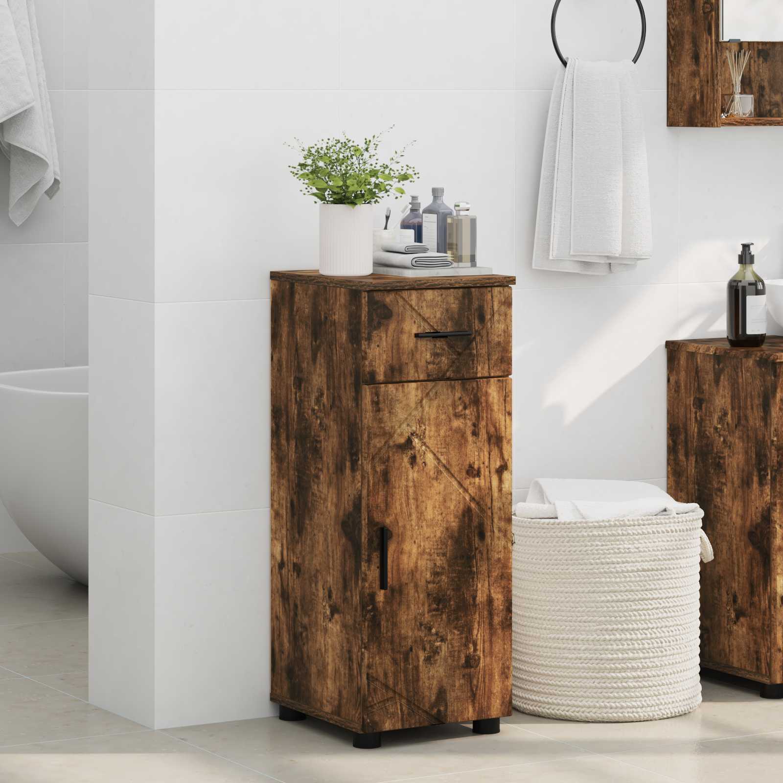 vidaXL Bathroom Cabinet Smoked Oak 30 x 35 x 80 cm 4