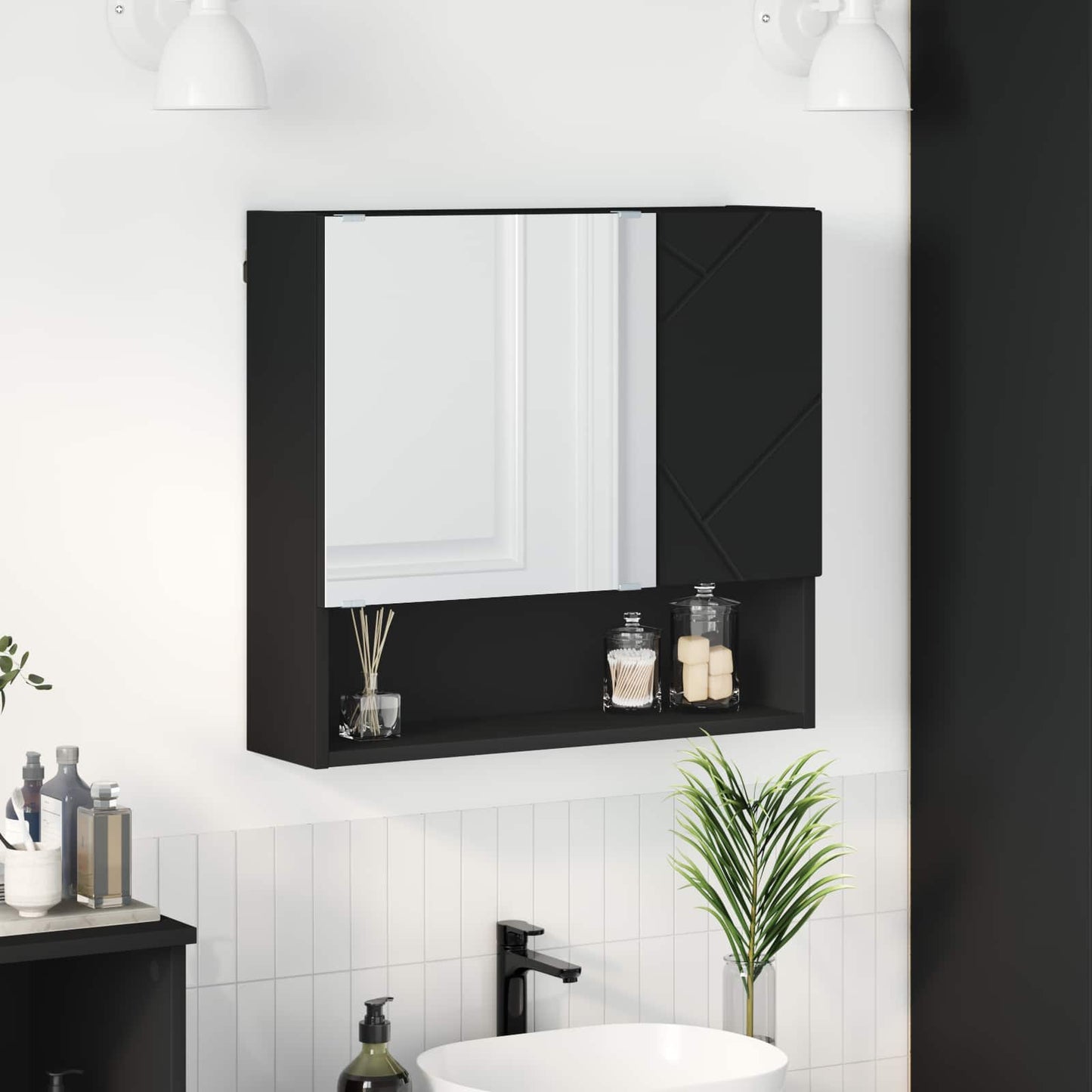vidaXL Mirror Cabinet Black 59 x 17 x 55 cm Engineered Wood 1