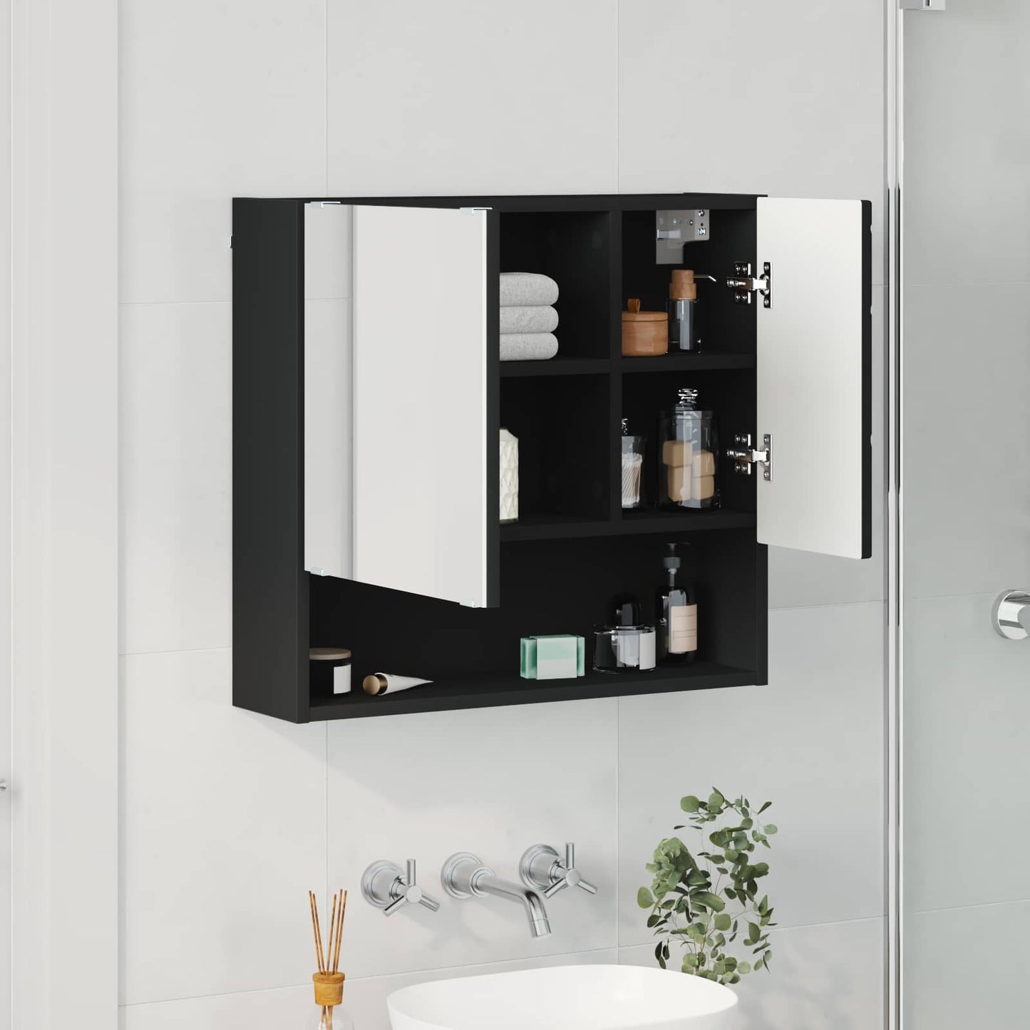 vidaXL Mirror Cabinet Black 59 x 17 x 55 cm Engineered Wood 4