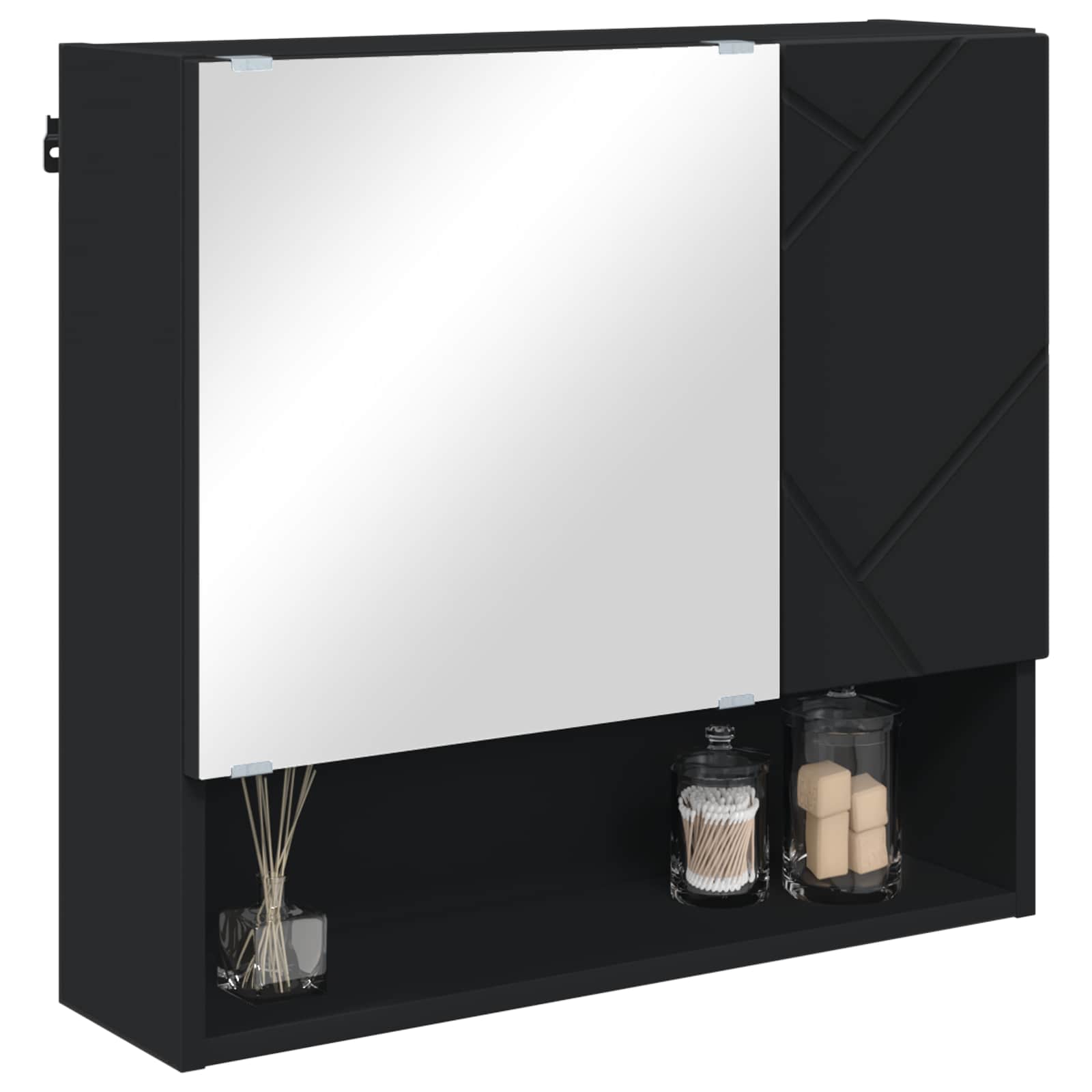 vidaXL Mirror Cabinet Black 59 x 17 x 55 cm Engineered Wood 3