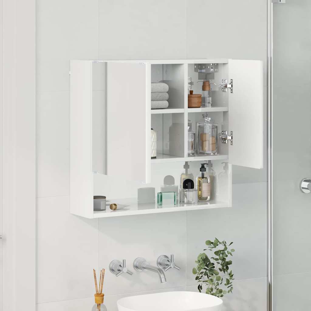 vidaXL Mirror Cabinet High Gloss White 59 x 17 x 55 cm Engineered Wood 4