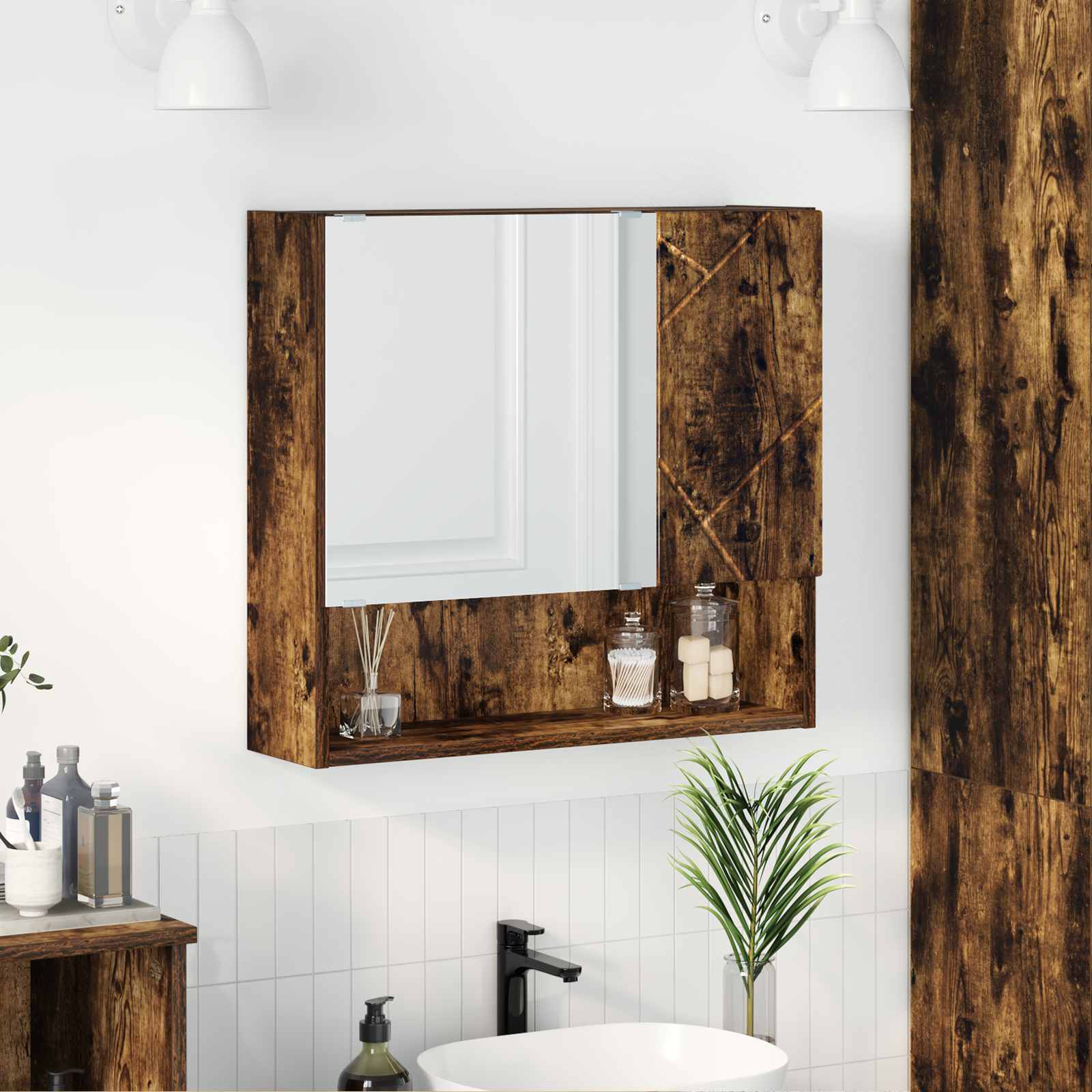 vidaXL Mirror Cabinet Smoked Oak 59 x 17 x 55 cm Engineered Wood 1