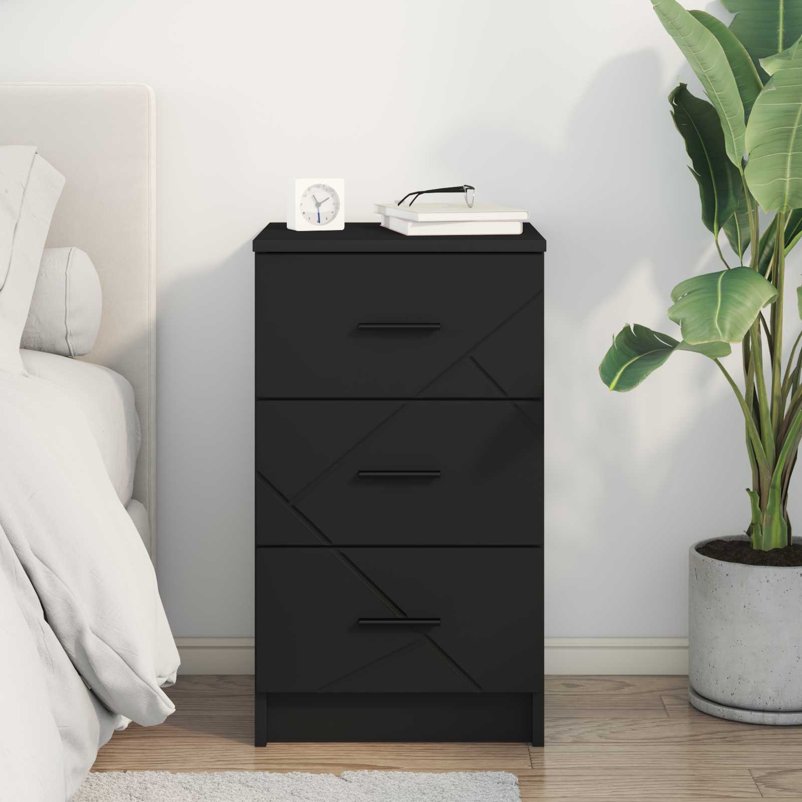 vidaXL Bedside Cabinet Black 38 x 38 x 66 cm Engineered wood 4