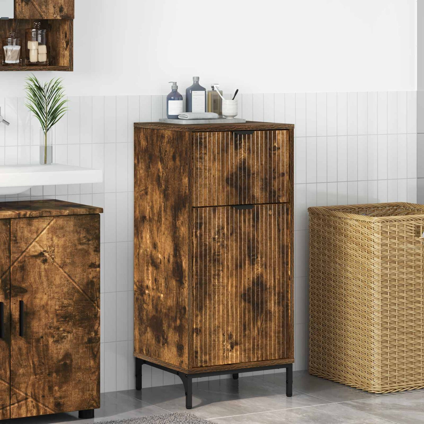 vidaXL Bathroom Cabinet Smoked Oak 39.5 x 36 x 88 cm 1