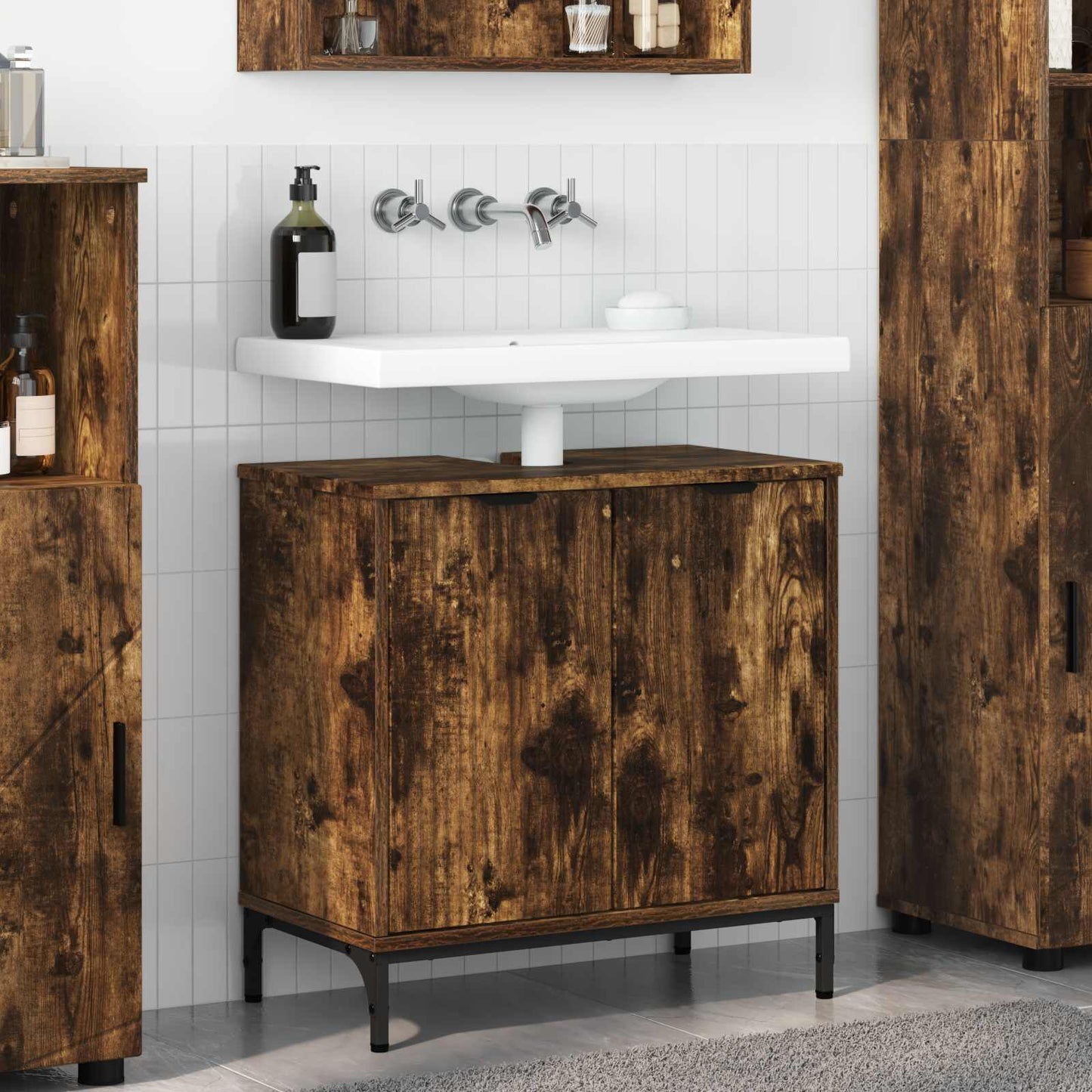 vidaXL Bathroom Sink Cabinet Smoked Oak 60.5 x 33.5 x 61 cm 1