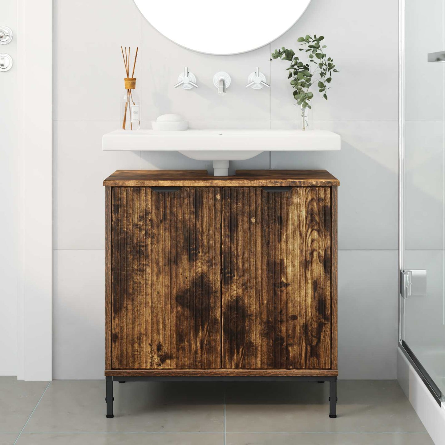 vidaXL Bathroom Sink Cabinet Smoked Oak 60.5 x 33.5 x 61 cm 4