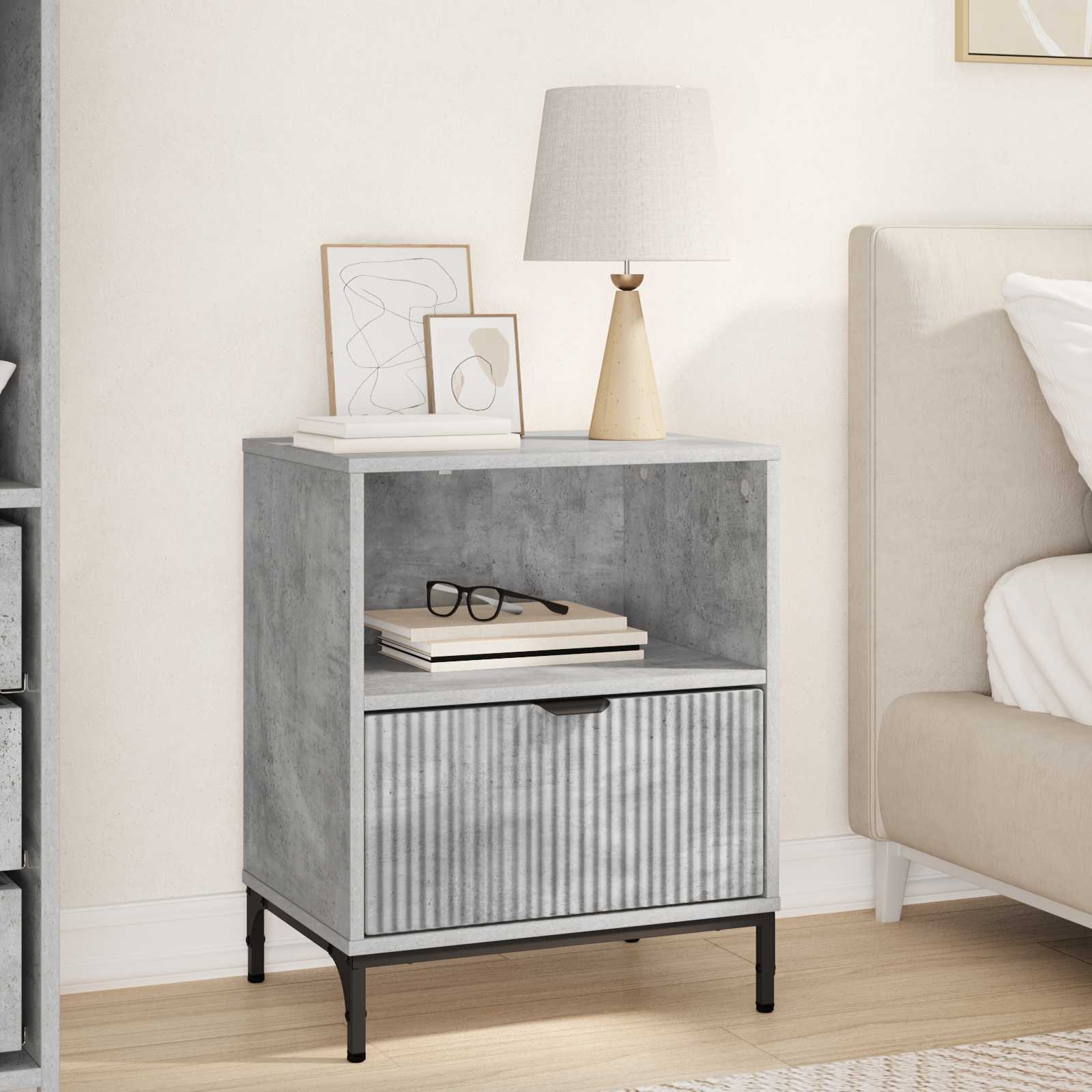 vidaXL Bedside Cabinet Concrete grey 49 x 36 x 61 cm Engineered wood 1