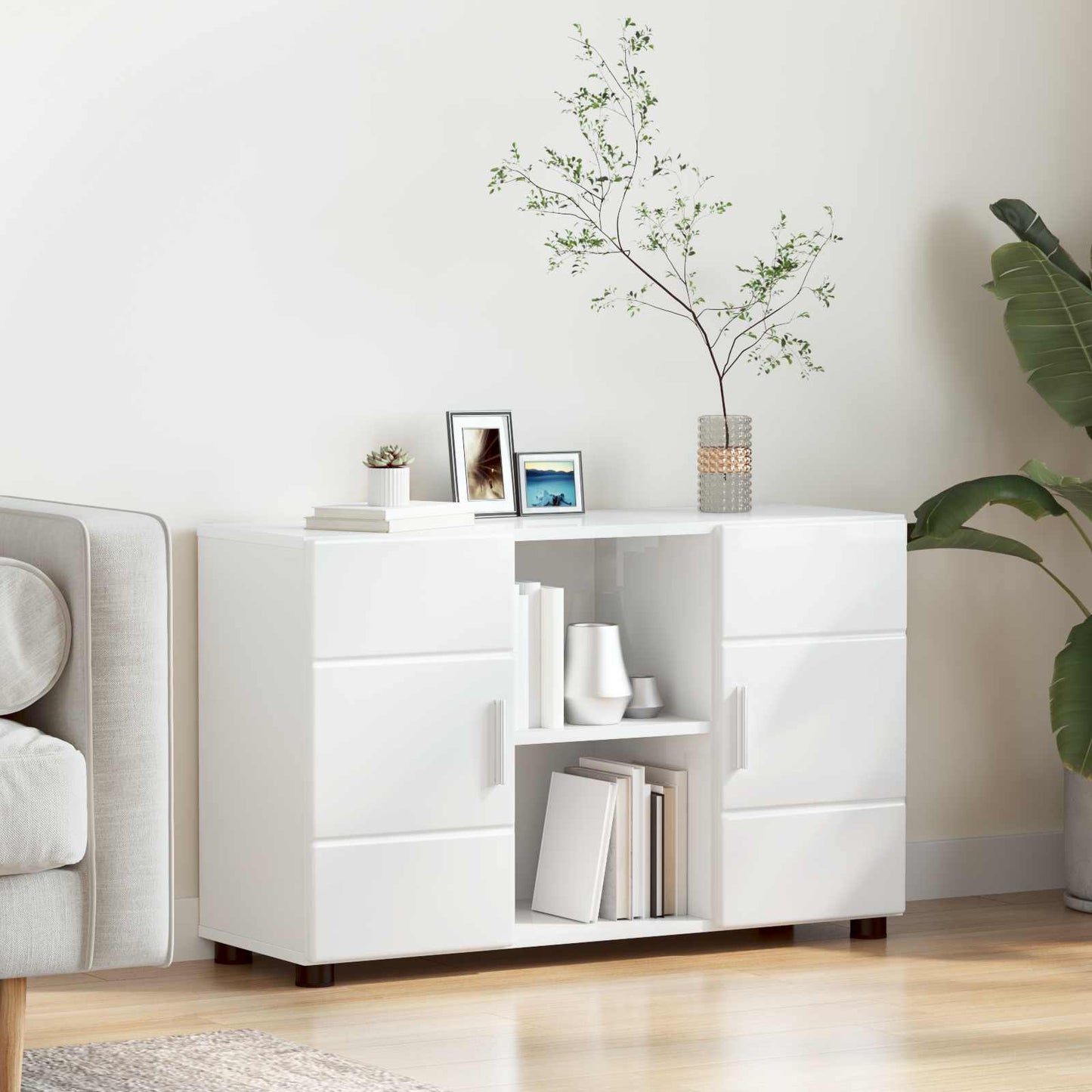 vidaXL Sideboard FLORIN 88.5 x 30.5 x 55.5 cm High Gloss White 1
