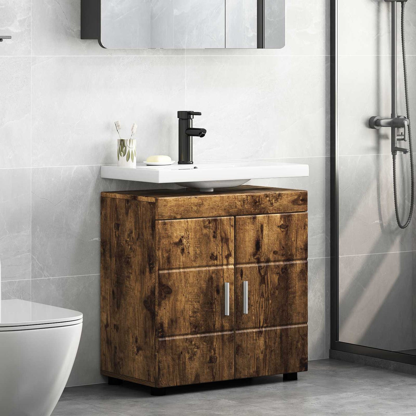 vidaXL Bathroom Cabinet Set TULUM Smoked Oak 60 x 34 x 63 cm 1