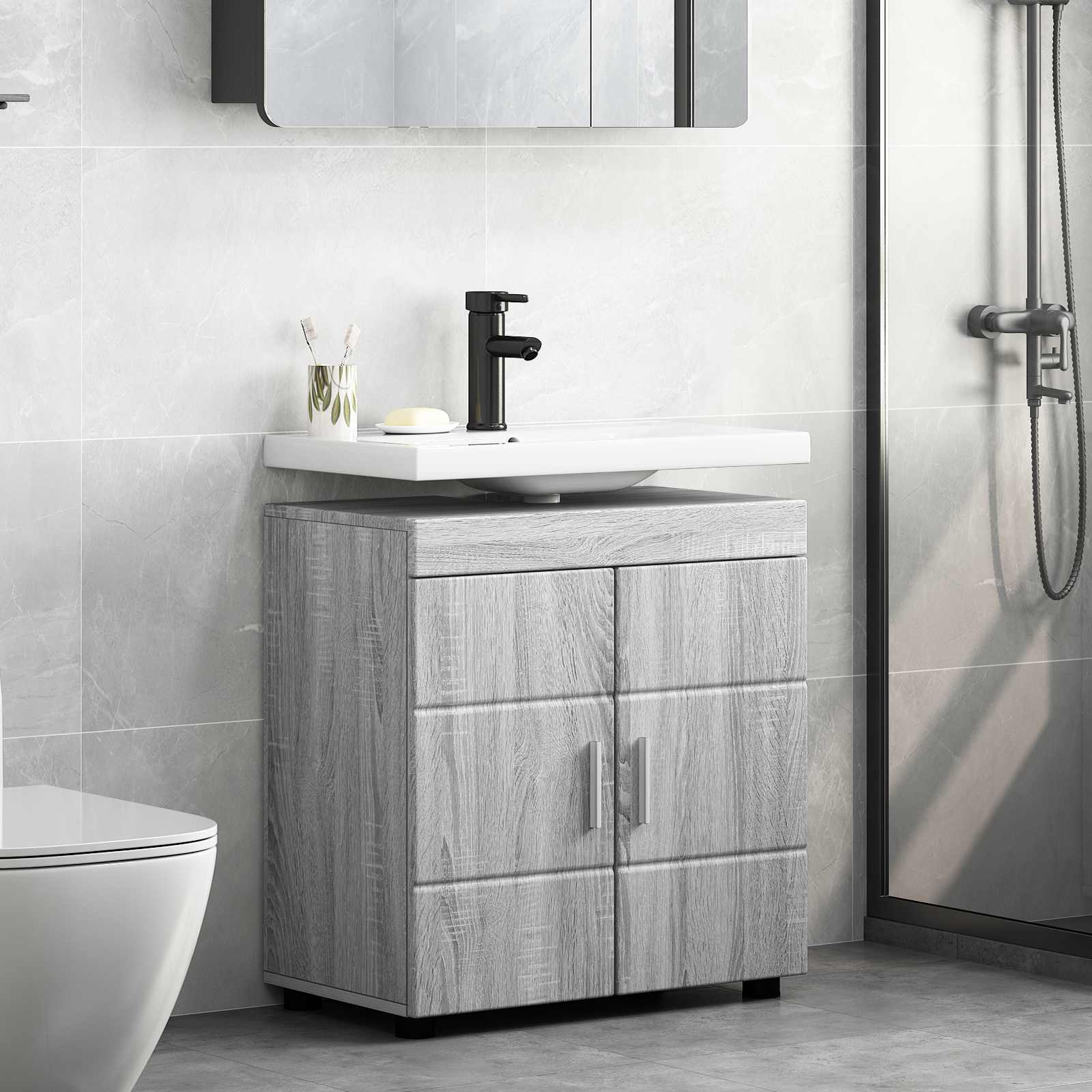 vidaXL Bathroom Cabinet Set TULUM Grey Sonoma 60 x 34 x 63 cm 1