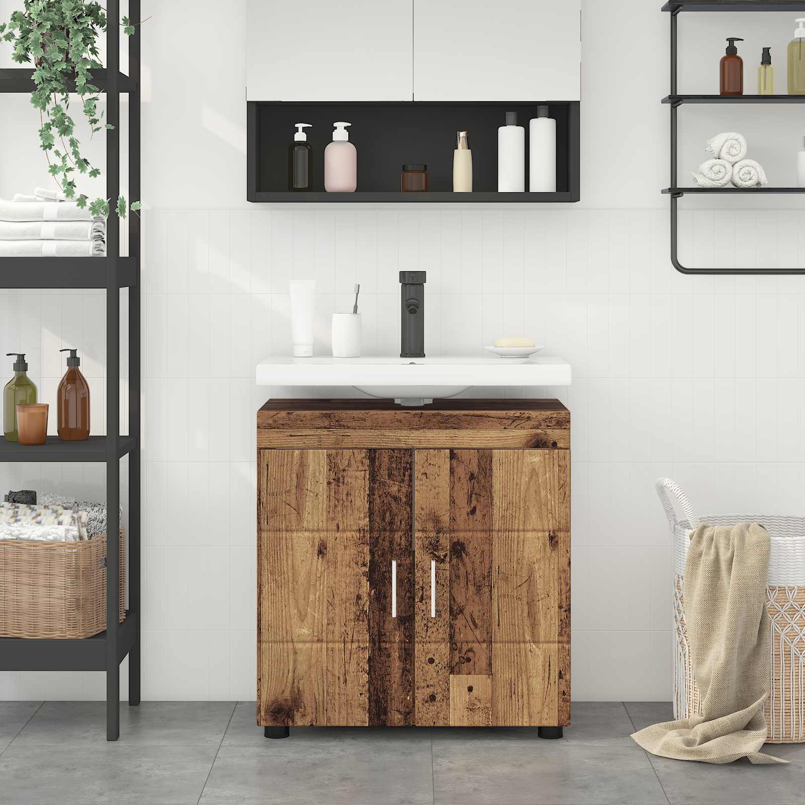 vidaXL Bathroom Cabinet Set TULUM Old Wood 60 x 34 x 63 cm 1
