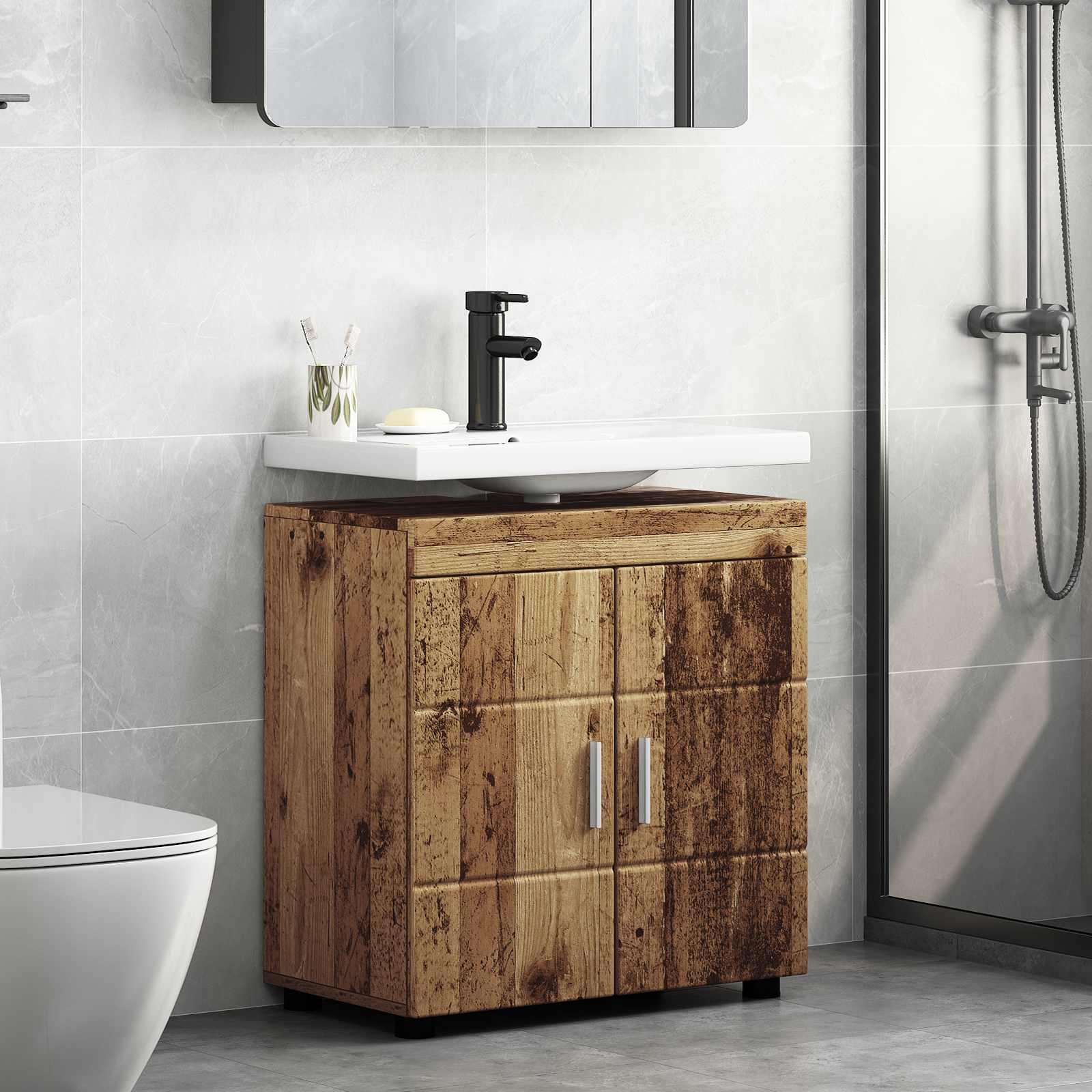 vidaXL Bathroom Cabinet Set TULUM Old Wood 60 x 34 x 63 cm 4