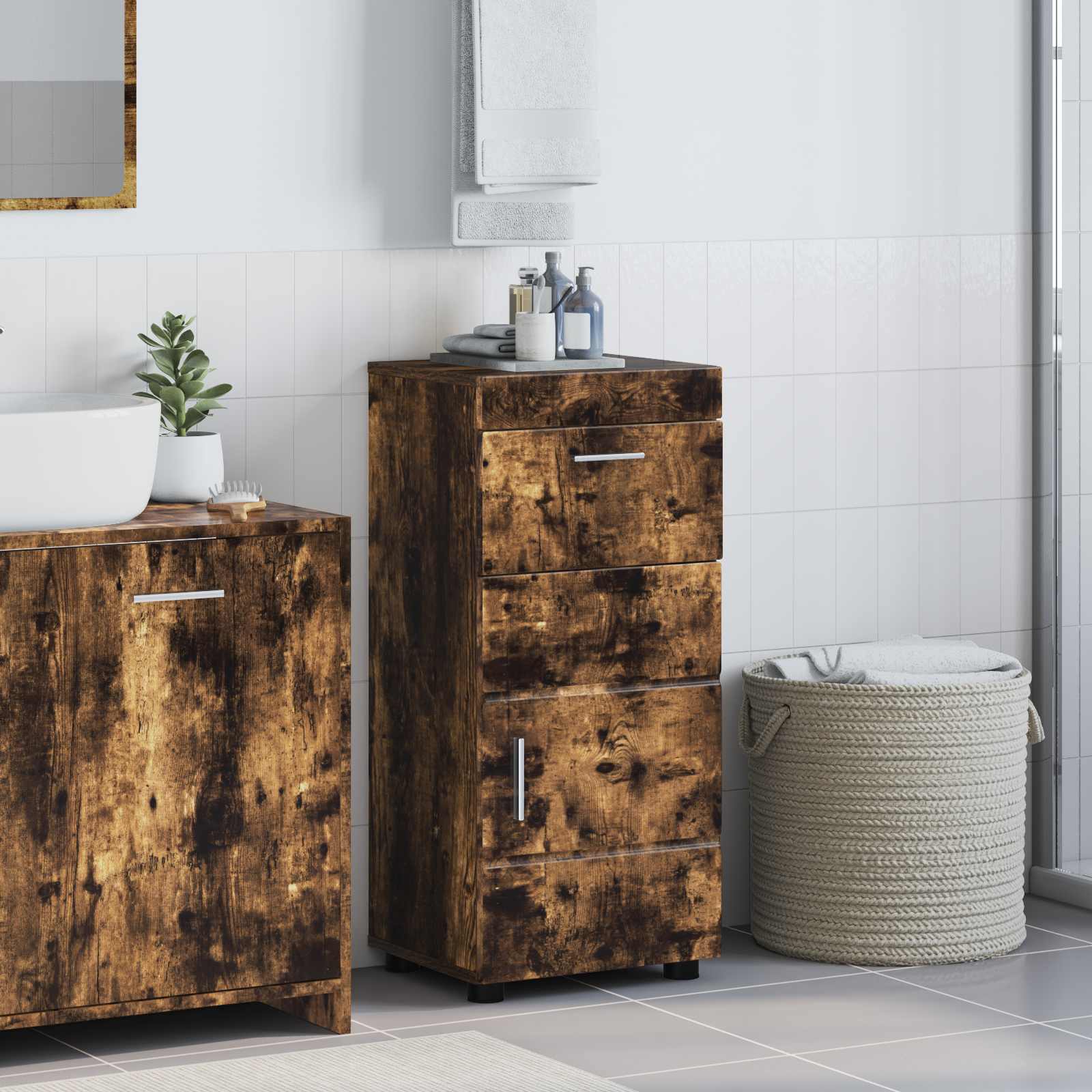 vidaXL Bathroom Cabinet Set TULUM Smoked Oak 37 x 31.5 x 82 cm 1