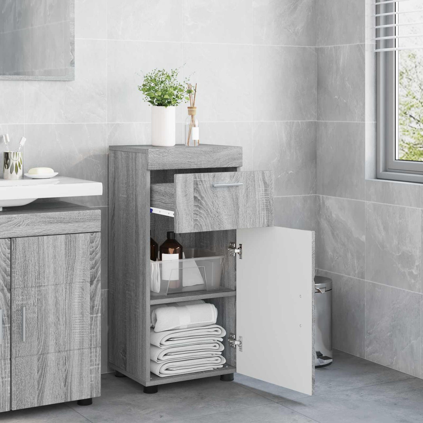 vidaXL Bathroom Cabinet Set TULUM Grey Sonoma 37 x 31.5 x 82 cm 3