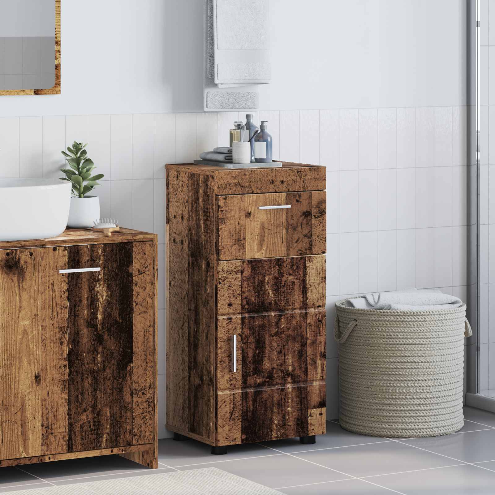 vidaXL Bathroom Cabinet Set TULUM Old Wood 37 x 31.5 x 82 cm 1