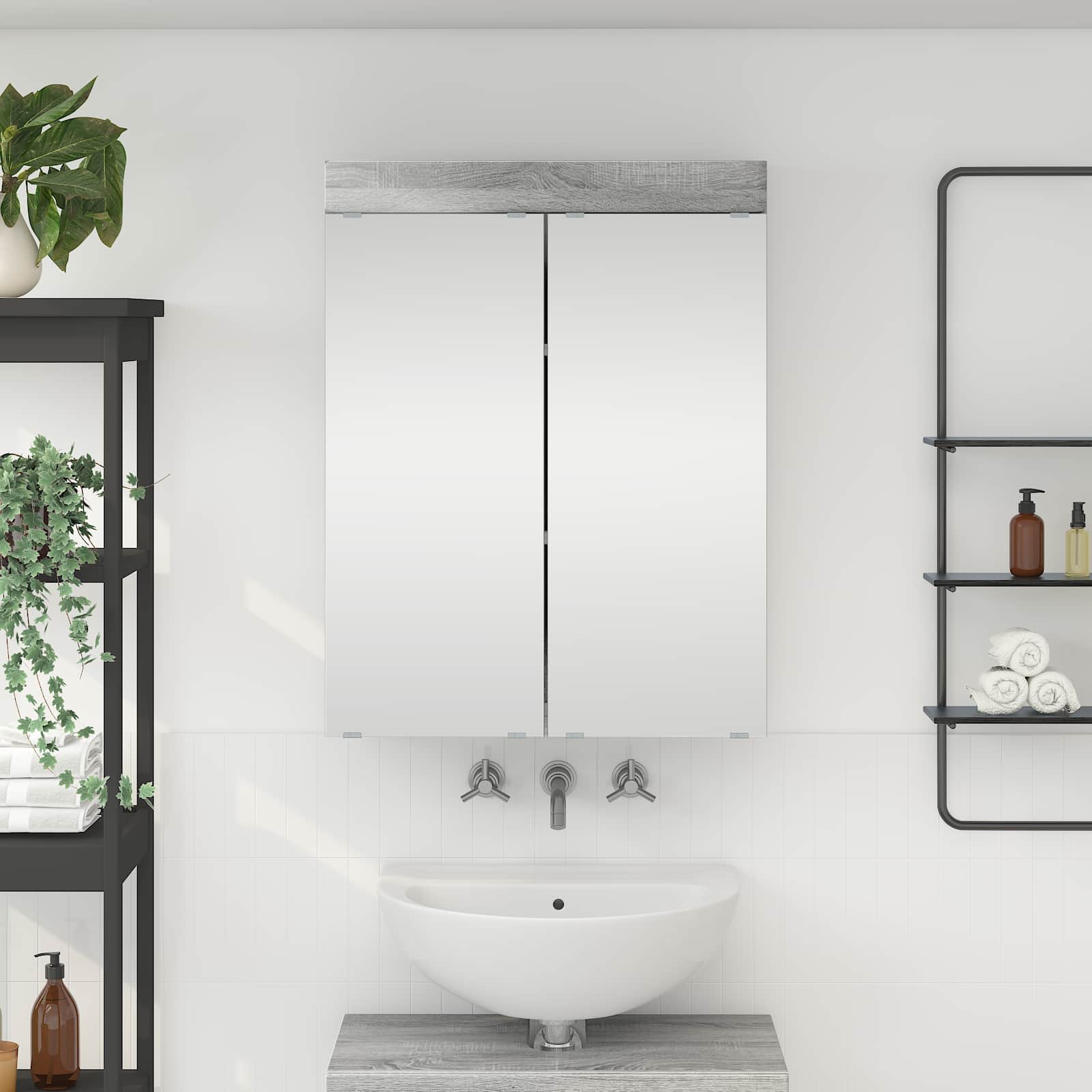 vidaXL Bathroom Mirror Cabinet TULUM Grey Sonoma 60 x 16.5 x 78 cm 1