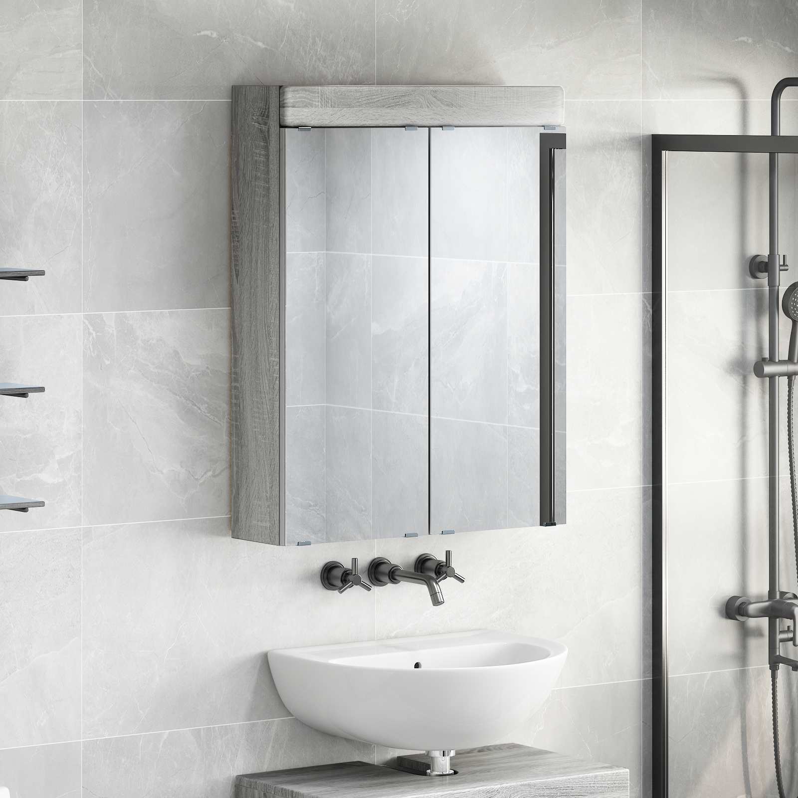 vidaXL Bathroom Mirror Cabinet TULUM Grey Sonoma 60 x 16.5 x 78 cm 4