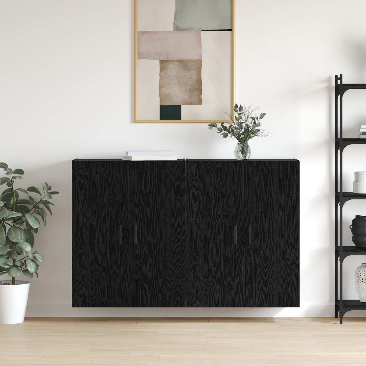 Wall Mounted Cabinets 2 pcs 69.5x34x90 cm Round Black Black oak