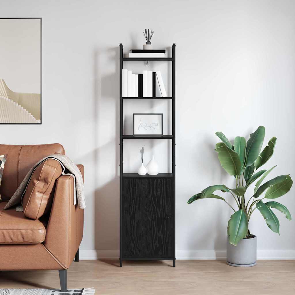 vidaXL Book Cabinet 6-Tier 40 x 24 x 161 cm Engineered Wood Black Oak 4