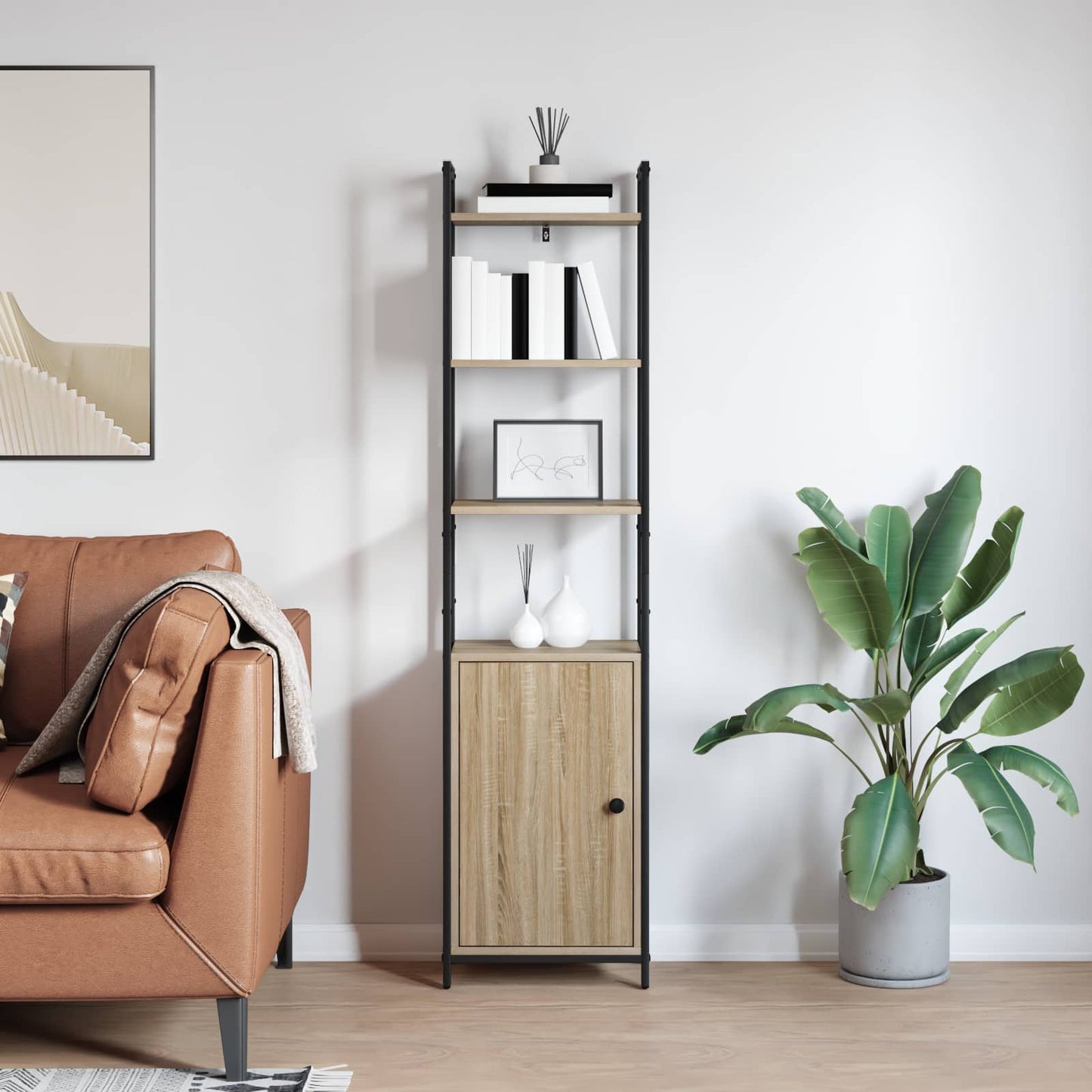 vidaXL Book Cabinet 6-Tier 40 x 24 x 161 cm Engineered Wood Sonoma Oak 4