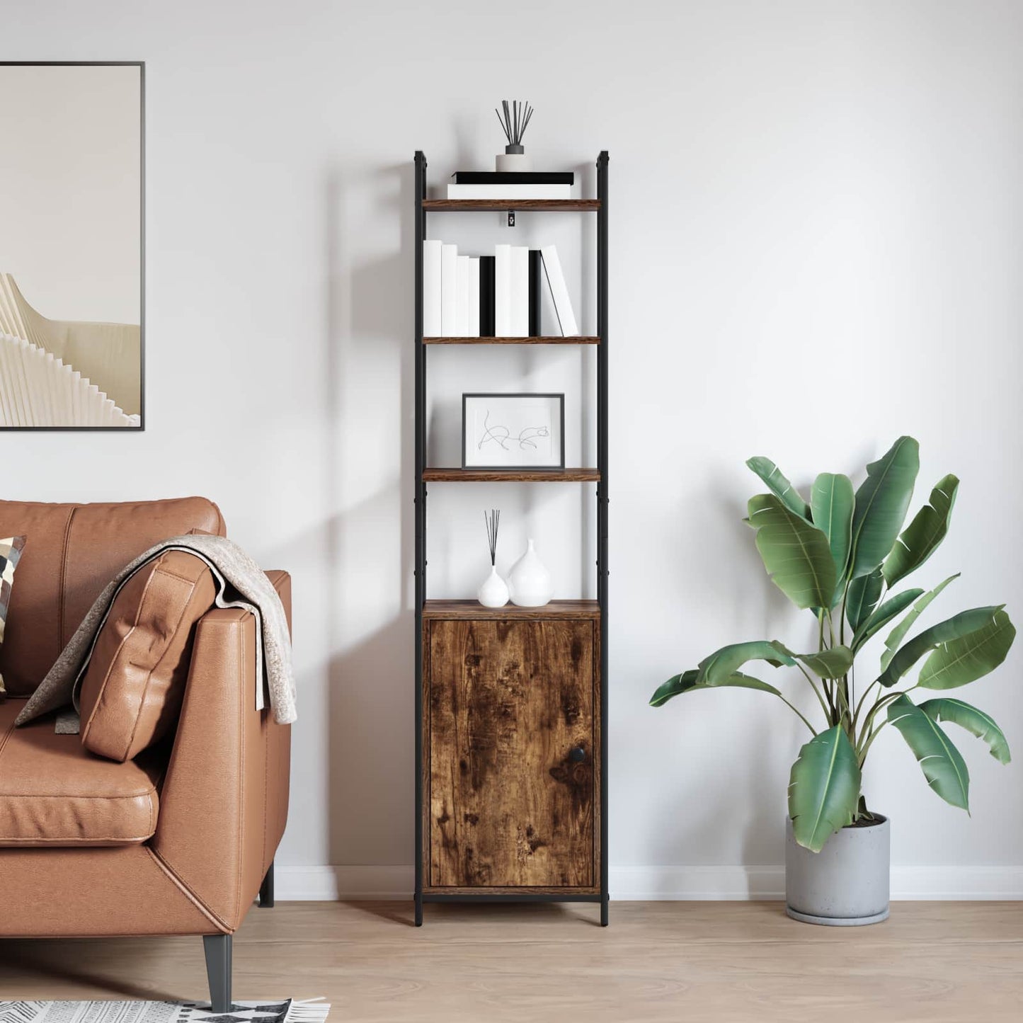 vidaXL Book Cabinet 6-Tier 40 x 24 x 161 cm Engineered Wood Smoked Oak 4
