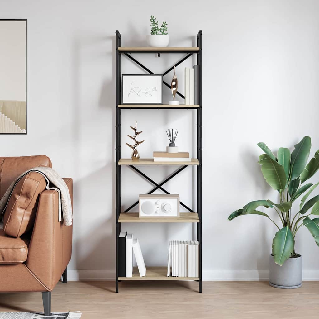 vidaXL Bookshelf 5-Tier 56 x 34 x 171 cm Engineered Wood Sonoma Oak 4