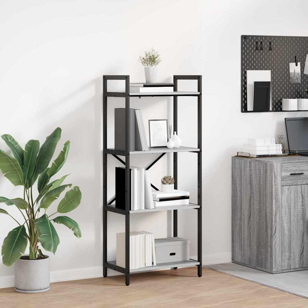 vidaXL Bookshelf 4-Tier 56 x 34 x 133.5 cm Engineered Wood Grey Sonoma 1