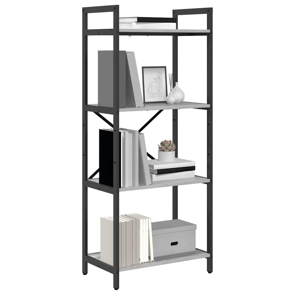 vidaXL Bookshelf 4-Tier 56 x 34 x 133.5 cm Engineered Wood Grey Sonoma 3