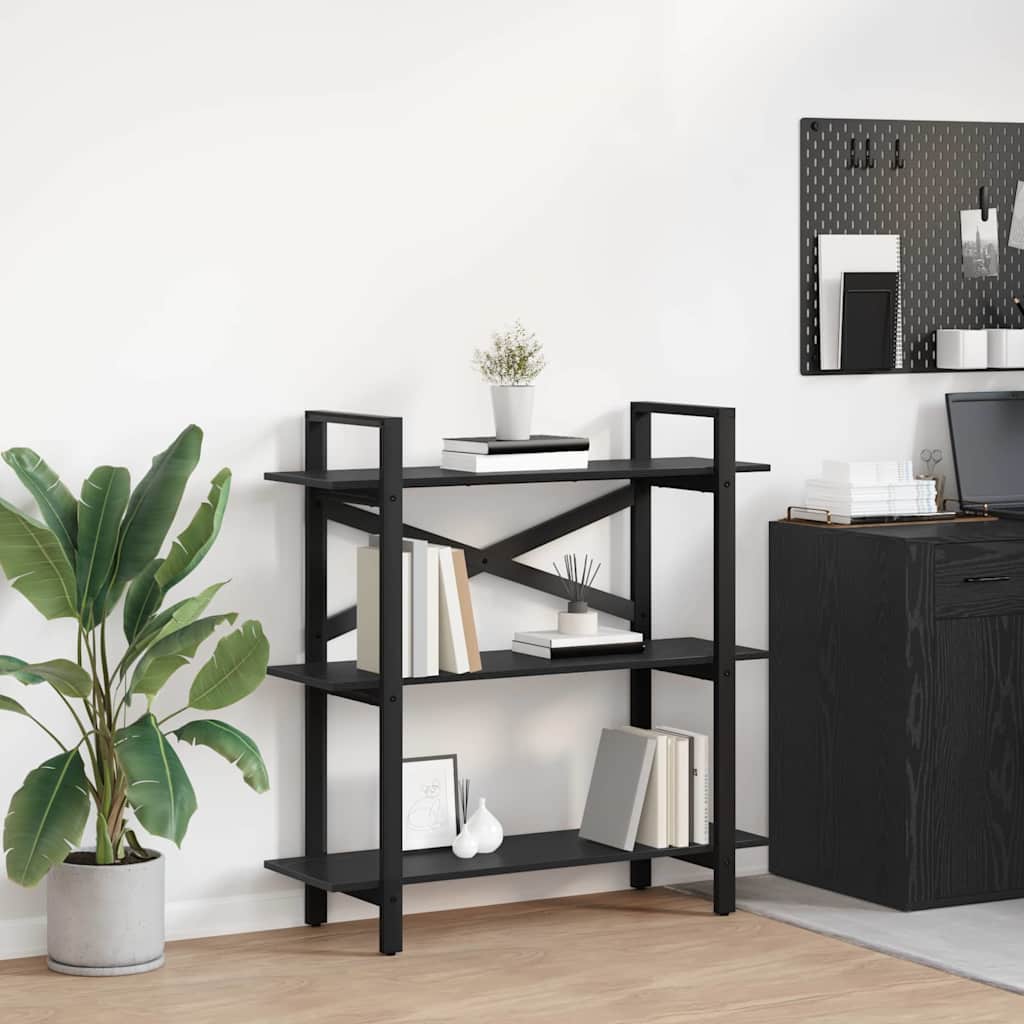 vidaXL Bookshelf 3-Tier 100 x 33.5 x 102 cm Engineered Wood Black Oak 1