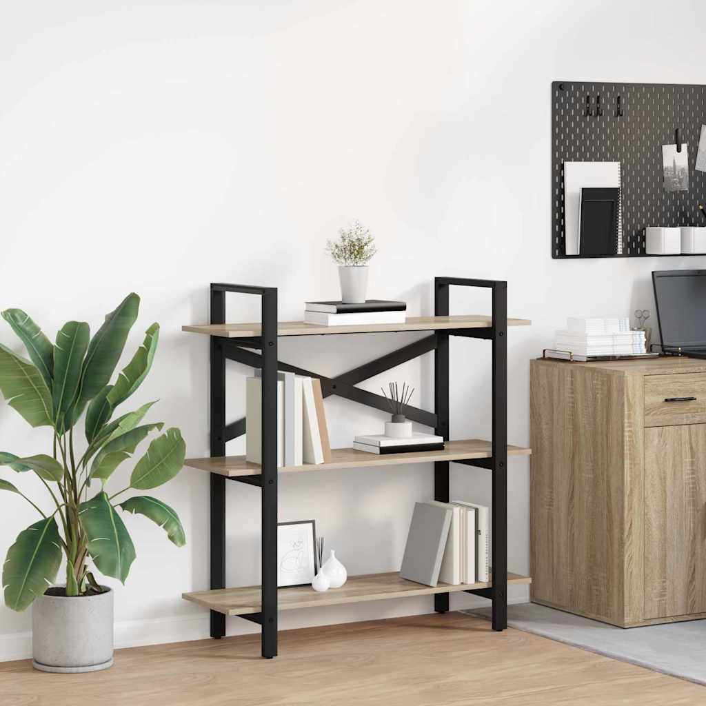 vidaXL Bookshelf 3-Tier 100 x 33.5 x 102 cm Engineered Wood Sonoma Oak 1