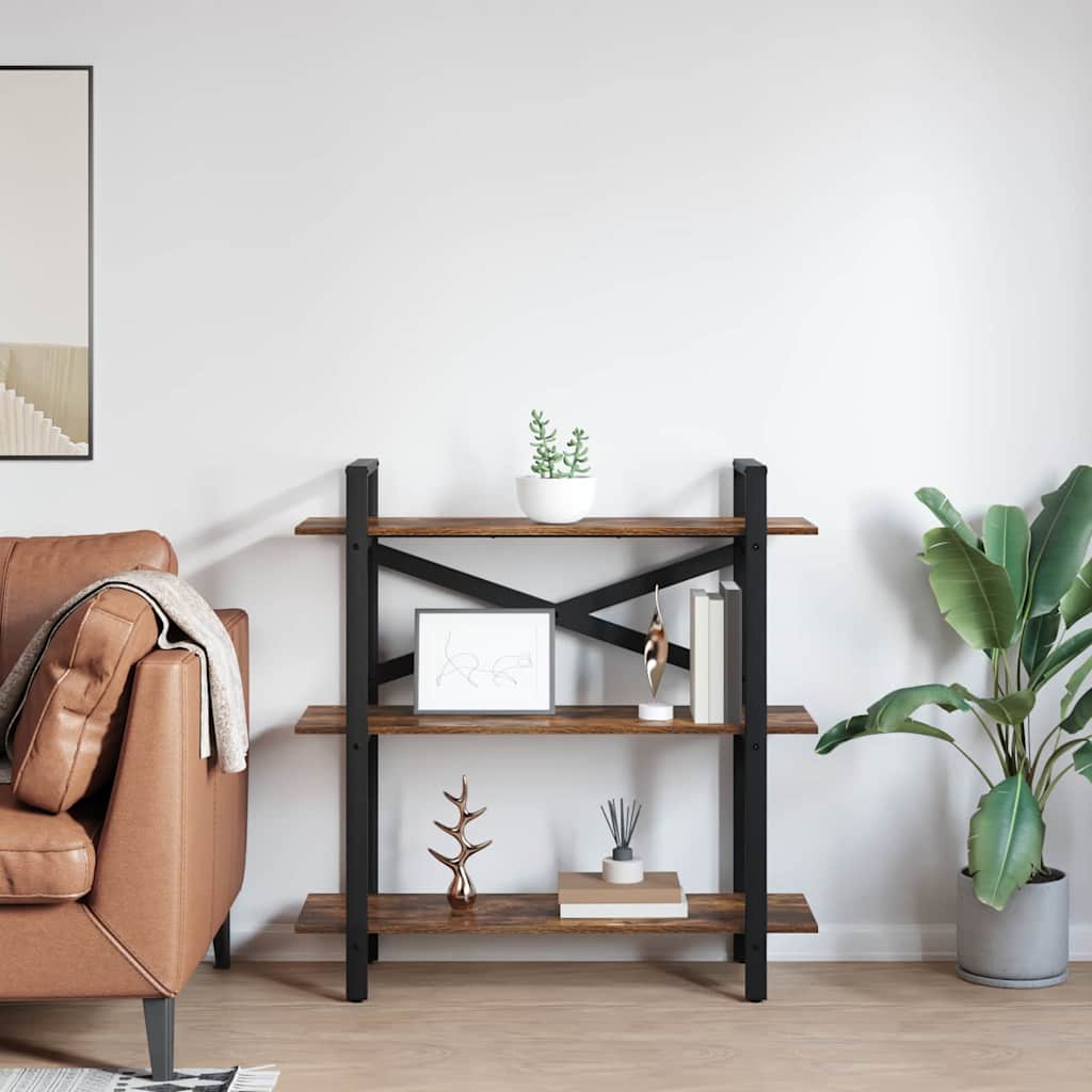 vidaXL Bookshelf 3-Tier 100 x 33.5 x 102 cm Engineered Wood Smoked Oak 4