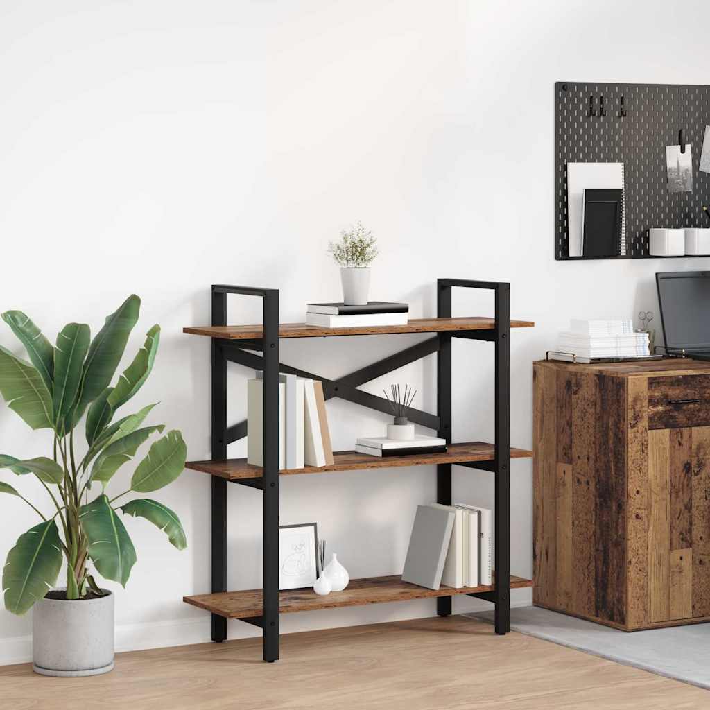 vidaXL Bookshelf 3-Tier 100 x 33.5 x 102 cm Engineered Wood Old Wood 1