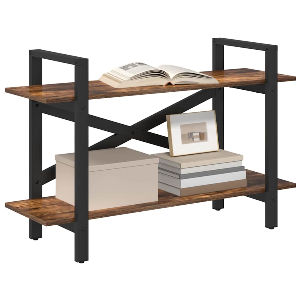 vidaXL Bookshelf 2-Tier 100 x 33.5 x 64 cm Engineered Wood Smoked Oak 3