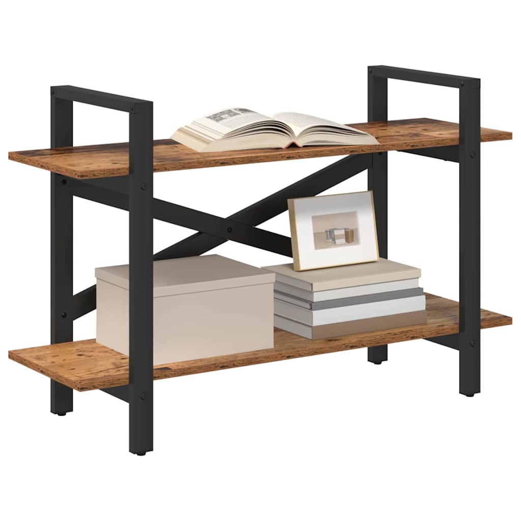 vidaXL Bookshelf 2-Tier 100 x 33.5 x 64 cm Engineered Wood Old Wood 3