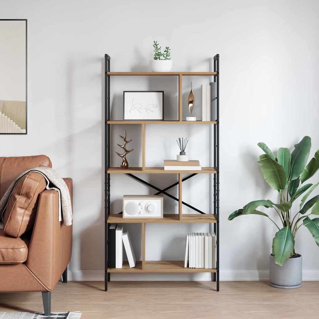 vidaXL Bookshelf 9-Tier 75 x 30 x 156 cm Engineered Wood Artisan Oak 4