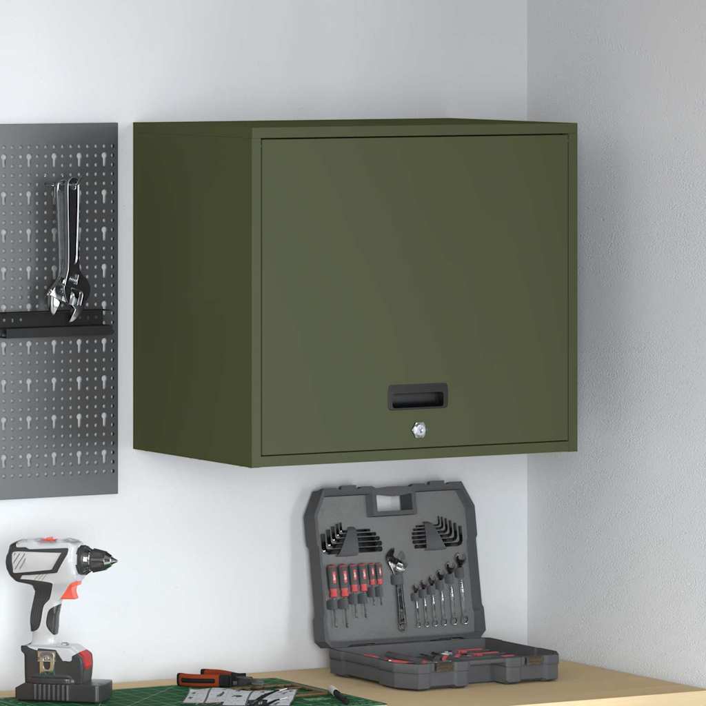 Wall Cabinet for Garage with Gas-lift Door Depth 40 cm Olive green 60 cm