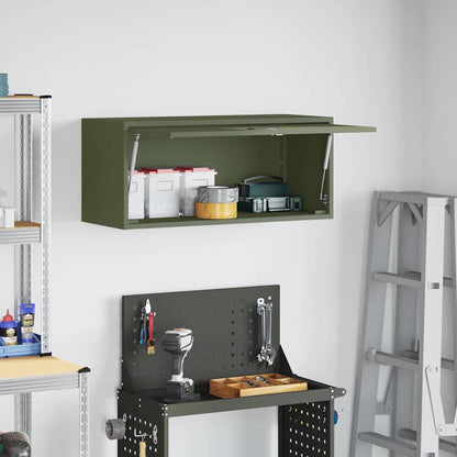 vidaXL Wall Cabinet for Garage with Gas-lift Door Olive green 4