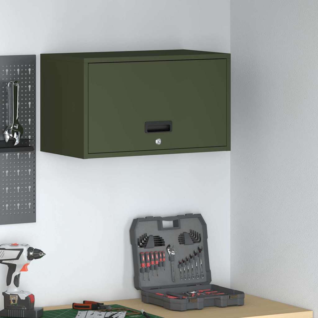 vidaXL Wall Cabinet for Garage with Gas-lift Door Olive green 1