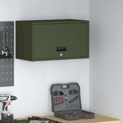 vidaXL Wall Cabinet for Garage with Gas-lift Door Olive green 1