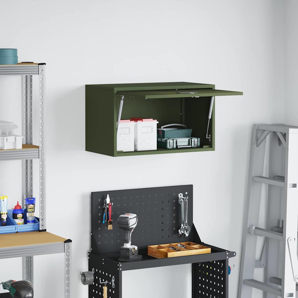 vidaXL Wall Cabinet for Garage with Gas-lift Door Olive green 4