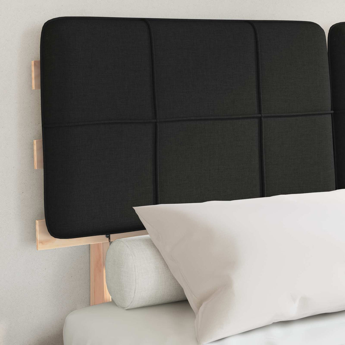 Bed Frame with Upholstered Headboard Black Length 200 cm Natural and Black 140 cm