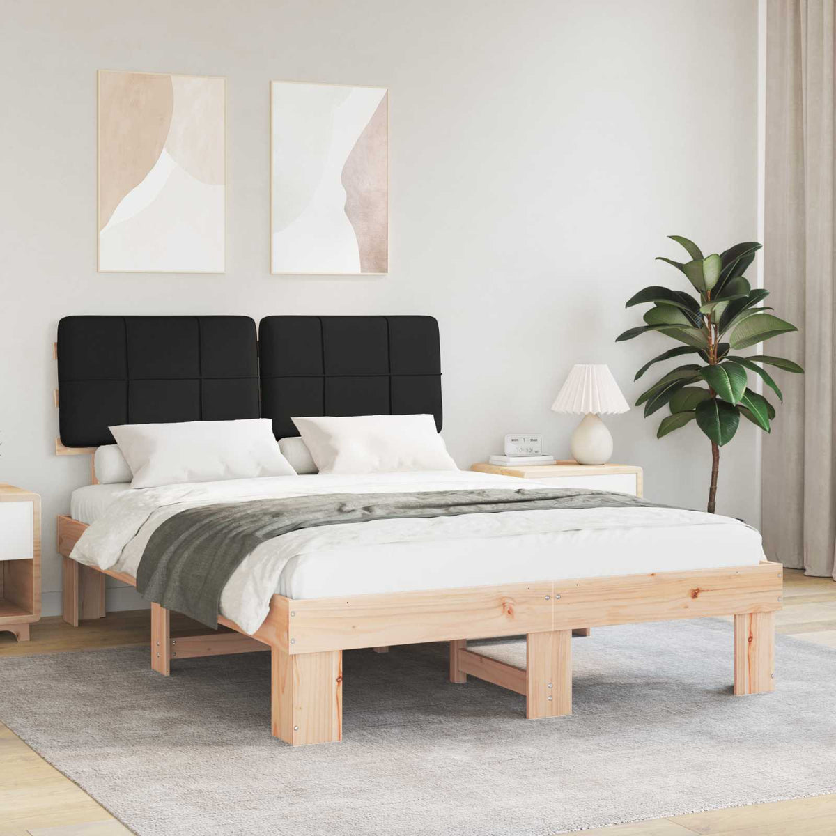 Bed Frame Upholstered Headboard Black Length Natural
