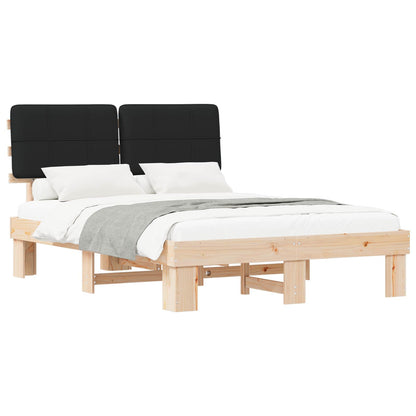 Bed Frame with Upholstered Headboard Black Length 200 cm Natural and Black 140 cm