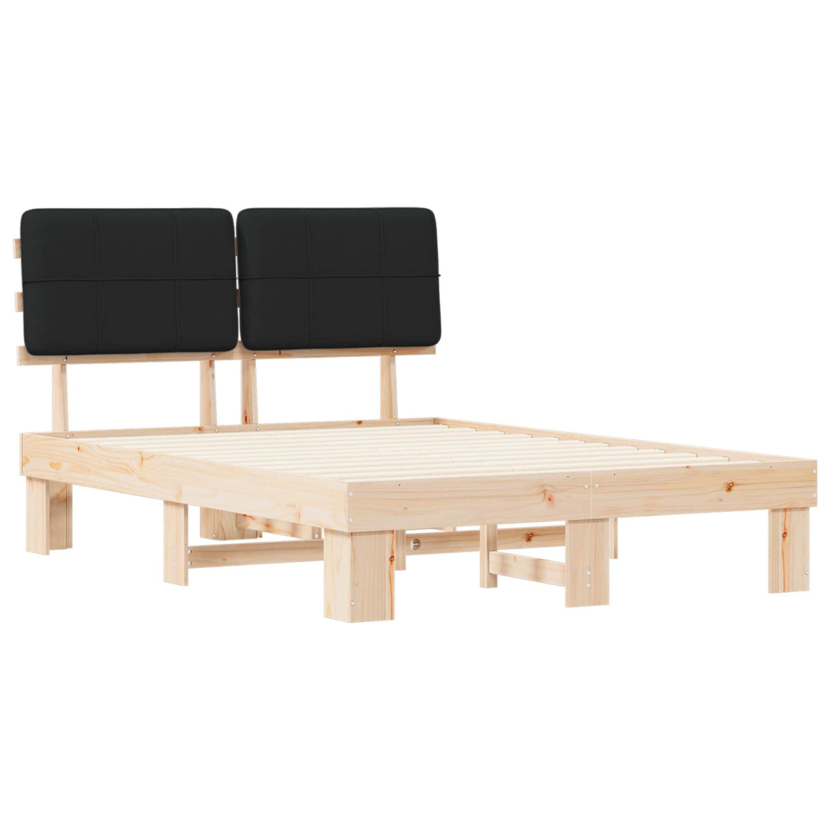 Bed Frame with Upholstered Headboard Black Length 200 cm Natural and Black 140 cm