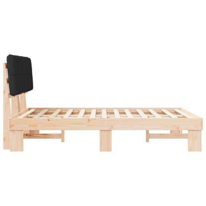 Bed Frame with Upholstered Headboard Black Length 200 cm Natural and Black 140 cm