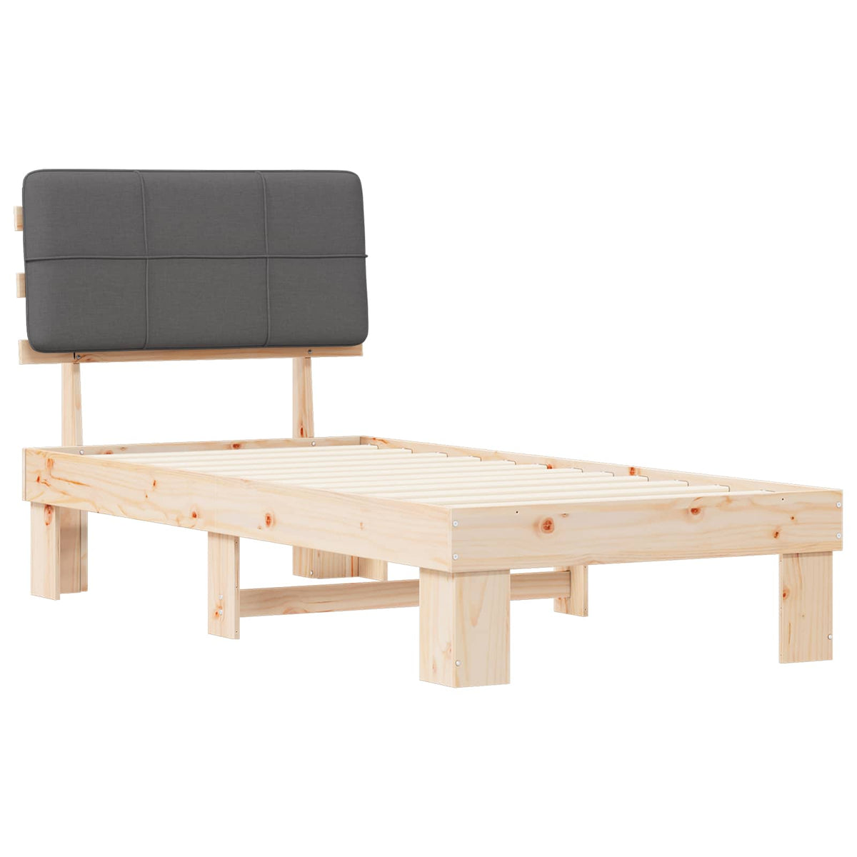 Bed Frame with Upholstered Headboard Length 200 cm Natural and Dark Grey 90 cm