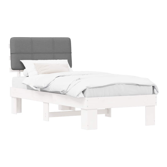 Bed Frame with Upholstered Headboard Length 200 cm White and Light Grey 90 cm