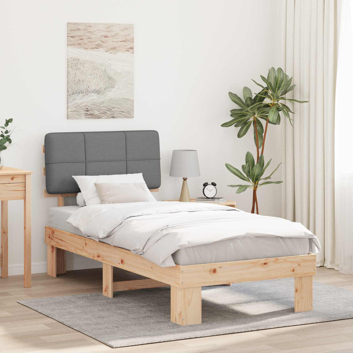Bed Frame Upholstered Headboard Length Natural Light Grey